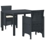 Juego de Comedor de Jardín de 3 Piezas con Cojines de Ratán Poliéster Antracita by , Garden tables - Ref: Foro24-3378676, Pri...