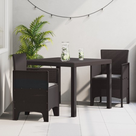Conjunto de Comedor de Jardín de 3 Piezas con Cojines de Rattan Poliéster Marrón by , Garden tables - Ref: Foro24-3378679, Pr...