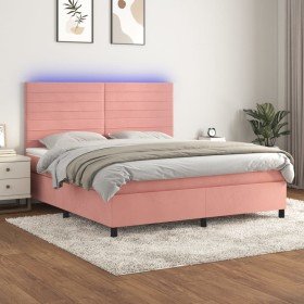 Cama box spring colchón y LED terciopelo rosa 180x200 cm Cama box spring colchón y LED terciopelo rosa 180x200 cm