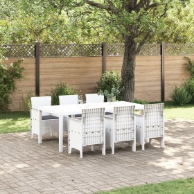 Conjunto de Comedor de Jardín de 7 Piezas con Cojines en Blanco de Poliratán by , Garden tables - Ref: Foro24-3378725, Price:...