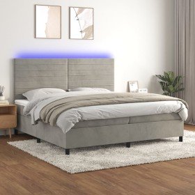 Cama box spring colchón y LED terciopelo gris claro 200x200 cm Cama box spring colchón y LED terciopelo gris claro 200x200 cm