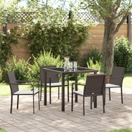 Set de Comedor para Jardín de 5 Piezas con Cojines de Poliratán Marrón by , Garden chairs - Ref: Foro24-3379045, Price: 275,1...