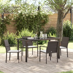 Juego de comedor de jardín de 5 piezas con cojines marrones de poliratán von , Gartenstühle - Ref: Foro24-3379046, Preis: 296...