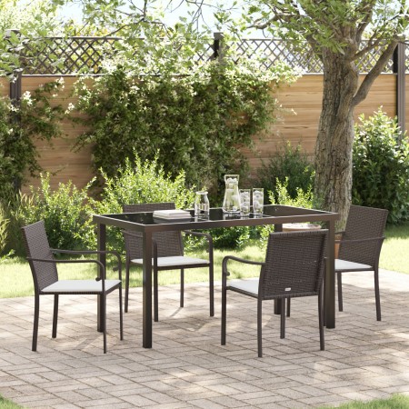 Juego de comedor de jardín de 5 piezas con cojines marrones de poliratán von , Gartenstühle - Ref: Foro24-3379046, Preis: 296...