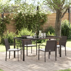 Conjunto de comedor de jardín de 5 piezas con cojines de poliratán marrón de , Sillas de jardín - Ref: Foro24-3379047, Precio...