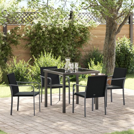 Conjunto de Comedor de Jardín de 5 Piezas con Cojines de Poliratán Negro | Foro24.es | Tu tienda online para hogar, jardín y más Foro24.es