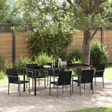 Conjunto de comedor de jardín de 7 piezas de  con cojines de ratán sintético negro | Foro24.es | Tu tienda online para hogar, jardín y más Foro24.es