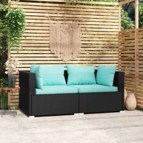 2-seater sofa with black synthetic rattan cushions by vidaXL, Garden sets - Ref: Foro24-317531, Price: 252,89 €, Discount: %
