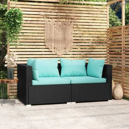 2-seater sofa with black synthetic rattan cushions by vidaXL, Garden sets - Ref: Foro24-317531, Price: 252,89 €, Discount: %