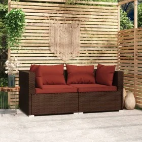 Sofá de 2 plazas con cojines ratán sintético marrón by vidaXL, Garden sets - Ref: Foro24-317542, Price: 185,81 €, Discount: %