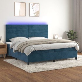 Cama box spring colchón y LED terciopelo azul oscuro 200x200 cm Cama box spring colchón y LED terciopelo azul oscuro 200x200 cm