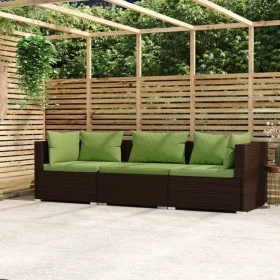 3-seater garden sofa with brown synthetic rattan cushions by vidaXL, Garden sets - Ref: Foro24-317555, Price: 340,57 €, Disco...