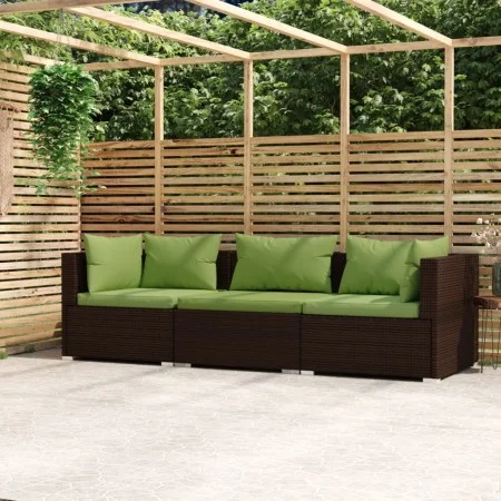 3-seater garden sofa with brown synthetic rattan cushions by vidaXL, Garden sets - Ref: Foro24-317555, Price: 340,57 €, Disco...