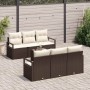 Conjunto de sofá de jardín 7 pcs Marrón y crema 55 x 55 x 37 cm