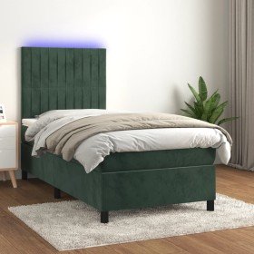 Cama box spring colchón y LED terciopelo verde oscuro 90x190 cm en Camas y somieres | Comprar online en Foro24