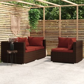 Set muebles de jardín 3 piezas y cojines ratán sintético marrón von vidaXL, Modulare Sofas für den Außenbereich - Ref: Foro24...