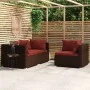 Set muebles de jardín 3 piezas y cojines ratán sintético marrón by vidaXL, Modular outdoor sofas - Ref: Foro24-317549, Price:...