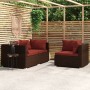 Set muebles de jardín 3 piezas y cojines ratán sintético marrón by vidaXL, Modular outdoor sofas - Ref: Foro24-317549, Price:...