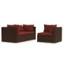 Set muebles de jardín 3 piezas y cojines ratán sintético marrón by vidaXL, Modular outdoor sofas - Ref: Foro24-317549, Price:...