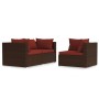 Set muebles de jardín 3 piezas y cojines ratán sintético marrón by vidaXL, Modular outdoor sofas - Ref: Foro24-317549, Price:...