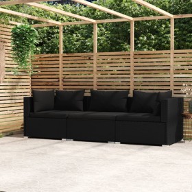 3-seater sofa with black synthetic rattan cushions by vidaXL, Garden sets - Ref: Foro24-317522, Price: 353,42 €, Discount: %