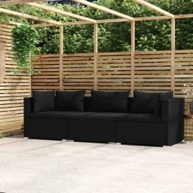3-seater sofa with black synthetic rattan cushions by vidaXL, Garden sets - Ref: Foro24-317522, Price: 347,12 €, Discount: %