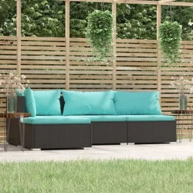Garden set with cushions 4 pieces black synthetic rattan by vidaXL, Garden sets - Ref: Foro24-317534, Price: 410,02 €, Discou...