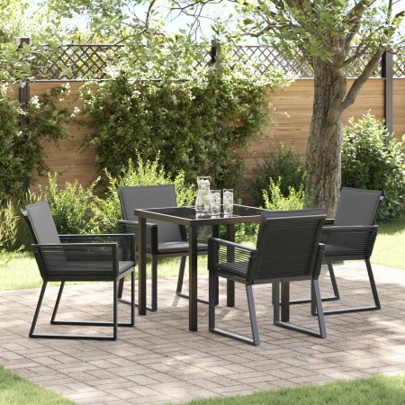 Juego de Comedor de Jardín de 5 Piezas con Cojines Negro Poliratán | Foro24.es | Tu tienda online para hogar, jardín y más Foro24.es