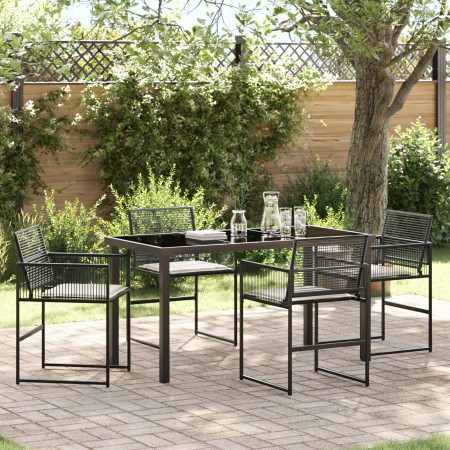 Juego de Comedor de Jardín de 5 Piezas con Cojines Poliratán Negro | Foro24.es | Tu tienda online para hogar, jardín y más Foro24.es