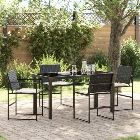 Set de Comedor de Jardín de 5 Piezas con Cojines Ratán Poliéster Negro | Foro24.es | Tu tienda online para hogar, jardín y más Foro24.es
