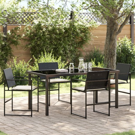 Juego de Comedor de Jardín de 5 Piezas con Cojines Negro Poliratán | Foro24.es | Tu tienda online para hogar, jardín y más Foro24.es