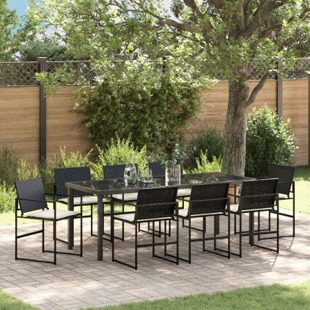 Conjunto de Comedor de Jardín de 9 Piezas con Cojines Negro Poliratán | Foro24.es | Tu tienda online para hogar, jardín y más Foro24.es