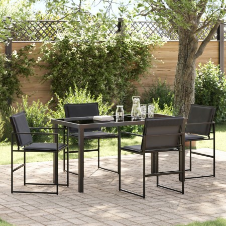 Conjunto de Comedor de Jardín de 5 Piezas con Cojines Negro Textileno y Acero von , Gartenstühle - Ref: Foro24-3379333, Preis...
