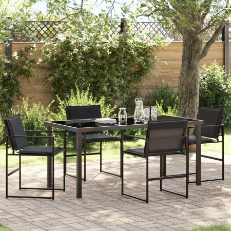 Conjunto de Comedor de Jardín de 5 Piezas con Cojines Negro Textileno y Acero von , Gartenstühle - Ref: Foro24-3379334, Preis...