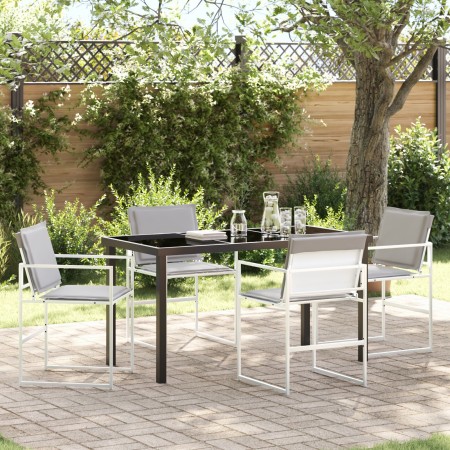 Juego de Comedor de Jardín de 5 Piezas con Cojines Blancos Textilene y Acero de | Foro24.es | Tu tienda online para hogar, jardín y más Foro24.es