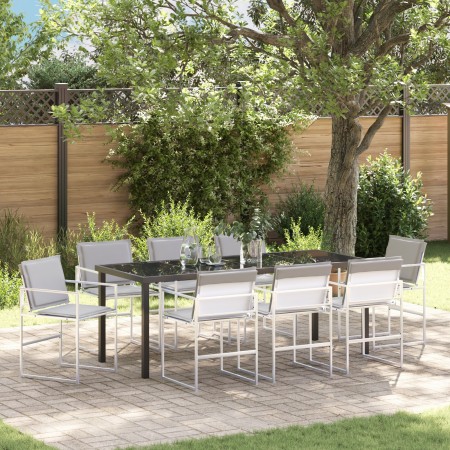 Conjunto de Comedor de Jardín de 9 Piezas con Cojines Blanco Textileno y Acero | Foro24.es | Tu tienda online para hogar, jardín y más Foro24.es