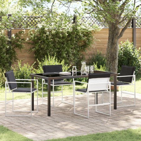 Juego de Comedor de Jardín de 5 Piezas con Cojines Blanco Textileno y Acero | Foro24.es | Tu tienda online para hogar, jardín y más Foro24.es