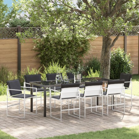 Juego de Comedor de Jardín de 9 Piezas con Cojines Blanco Textilene y Acero | Foro24.es | Tu tienda online para hogar, jardín y más Foro24.es
