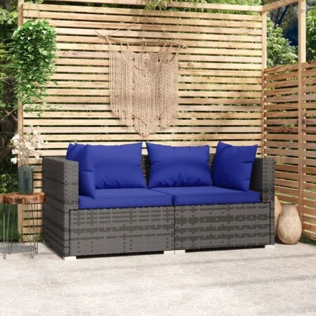 2-Sitzer-Sofa mit grauen synthetischen Rattankissen von vidaXL, Gartensets - Ref: Foro24-317564, Preis: 174,89 €, Rabatt: %