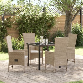 Conjunto de Comedor de Jardín de 5 Piezas con Cojines Beige Poliratán by , Garden chairs - Ref: Foro24-3379465, Price: 538,49...