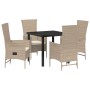 Conjunto de Comedor de Jardín de 5 Piezas con Cojines Beige Poliratán by , Garden chairs - Ref: Foro24-3379465, Price: 538,49...