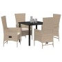 Conjunto de Comedor de Jardín de 5 Piezas con Cojines Beige Poliratán by , Garden chairs - Ref: Foro24-3379465, Price: 538,49...