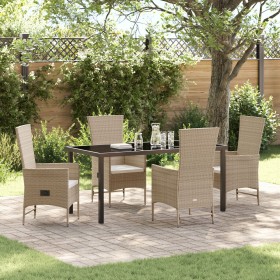 Set de Comedor de Jardín de 5 Piezas con Cojines Beige Poliratán by , Garden chairs - Ref: Foro24-3379467, Price: 567,08 €, D...