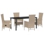 Set de Comedor de Jardín de 5 Piezas con Cojines Beige Poliratán by , Garden chairs - Ref: Foro24-3379467, Price: 566,29 €, D...