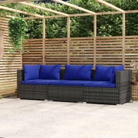 3-sitziges Gartensofa mit grauen synthetischen Rattankissen von vidaXL, Gartensets - Ref: Foro24-317566, Preis: 242,85 €, Rab...
