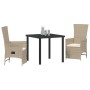 Juego de Comedor de Jardín de 3 Piezas con Cojines Beige de Poliratán by , Garden chairs - Ref: Foro24-3379471, Price: 325,27...
