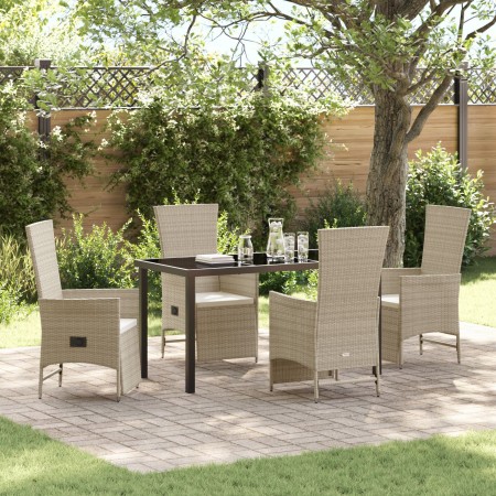 Set de Comedor de Jardín de 5 Piezas con Cojines Beige de Ratán Sintético von , Gartenstühle - Ref: Foro24-3379473, Preis: 57...