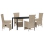 Set de Comedor de Jardín de 5 Piezas con Cojines Beige de Ratán