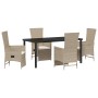 Juego de Comedor de Jardín de 5 Piezas con Cojines Beige de Ratán Poliéster von , Gartenstühle - Ref: Foro24-3379474, Preis: ...