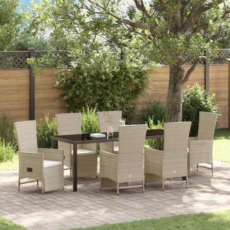 Set de Comedor de Jardín de 7 Piezas con Cojines Beige Ratán Polimérico | Foro24.es | Tu tienda online para hogar, jardín y más Foro24.es